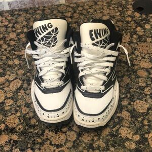 Black and White High-Top Athletic Shoes with Leather Upper